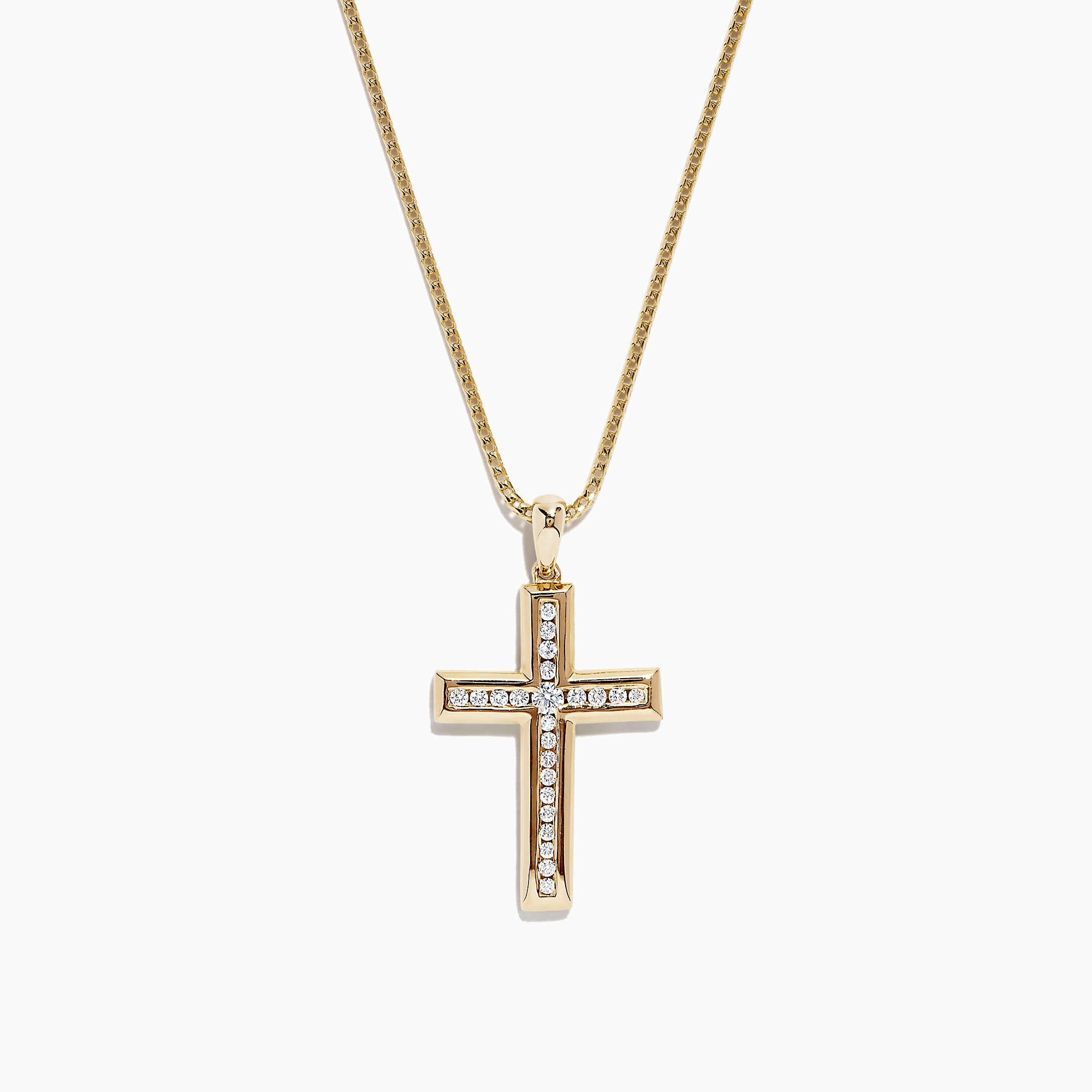 The DOro 14K Yellow Gold Diamond Cross Pendant (0.25 TCW) features a sparkling diamond row on a classic cross, shown against a plain white background.
