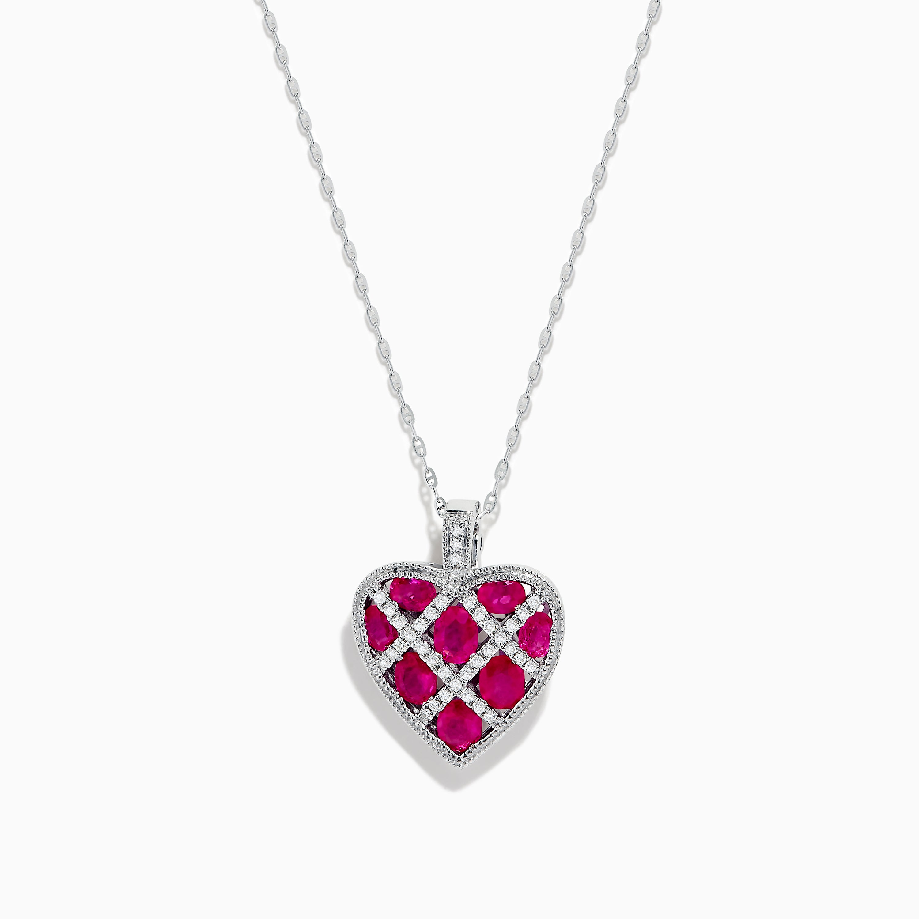Effy 14K White Gold Ruby and Diamond Heart Pendant