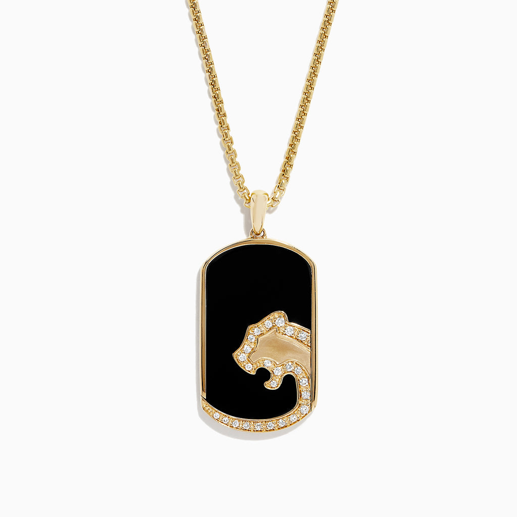 Effy Men's 14K Gold Onyx and Diamond Panther Silhouette Pendant, 1.12 TCW
