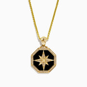 Mens 14K Yellow Gold Onyx and Diamond Star Pendant (0.33 TCW) features an octagonal black onyx center, a gold and diamond star design, and a sparkling diamond border.