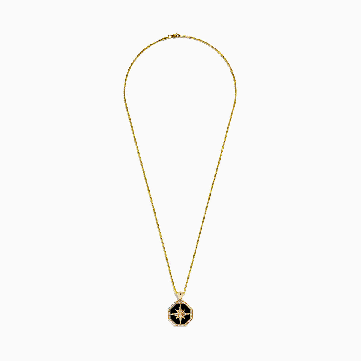Mens 14K Yellow Gold Onyx and Diamond Star Pendant (0.33 TCW) features an octagonal black onyx center, a gold and diamond star design, and a sparkling diamond border.