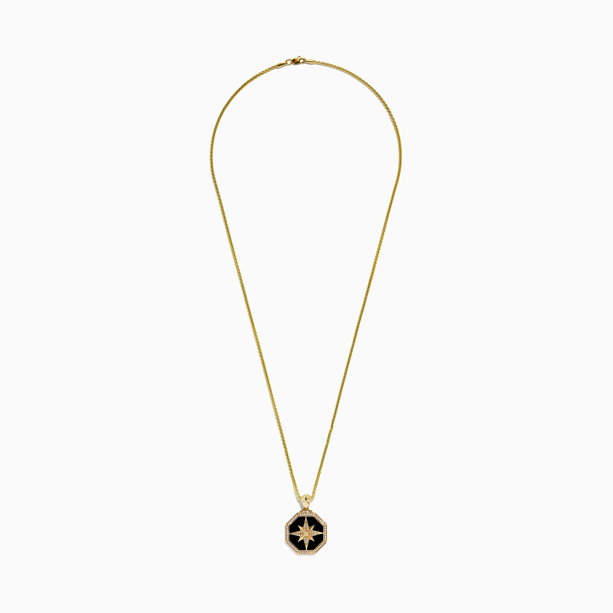 Mens 14K Yellow Gold Onyx and Diamond Star Pendant (0.33 TCW) features an octagonal black onyx center, a gold and diamond star design, and a sparkling diamond border.