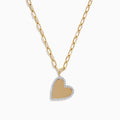 The Novelty 14K Yellow Gold Diamond Heart Pendant features a large paperclip chain design with a sparkling diamond-outlined heart pendant at the center, crafted in elegant 14K yellow gold.