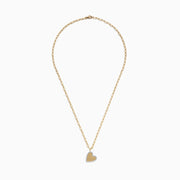 The Novelty 14K Yellow Gold Diamond Heart Pendant features a large paperclip chain design with a sparkling diamond-outlined heart pendant at the center, crafted in elegant 14K yellow gold.