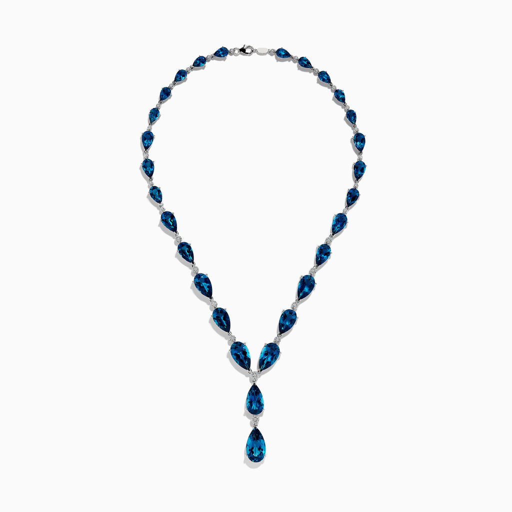 Effy Ocean Bleu 14K White Gold London Blue Topaz and Diamond Necklace
