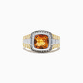 Mens Sterling Silver Citrine and Diamond Ring, 2.87 TCW, featuring a large square-cut citrine at the center surrounded by sparkling diamonds, displayed on a white background.