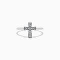 The 925 Sterling Silver Diamond Cross Ring features a cross-shaped design adorned with diamonds, shown on a white background.
