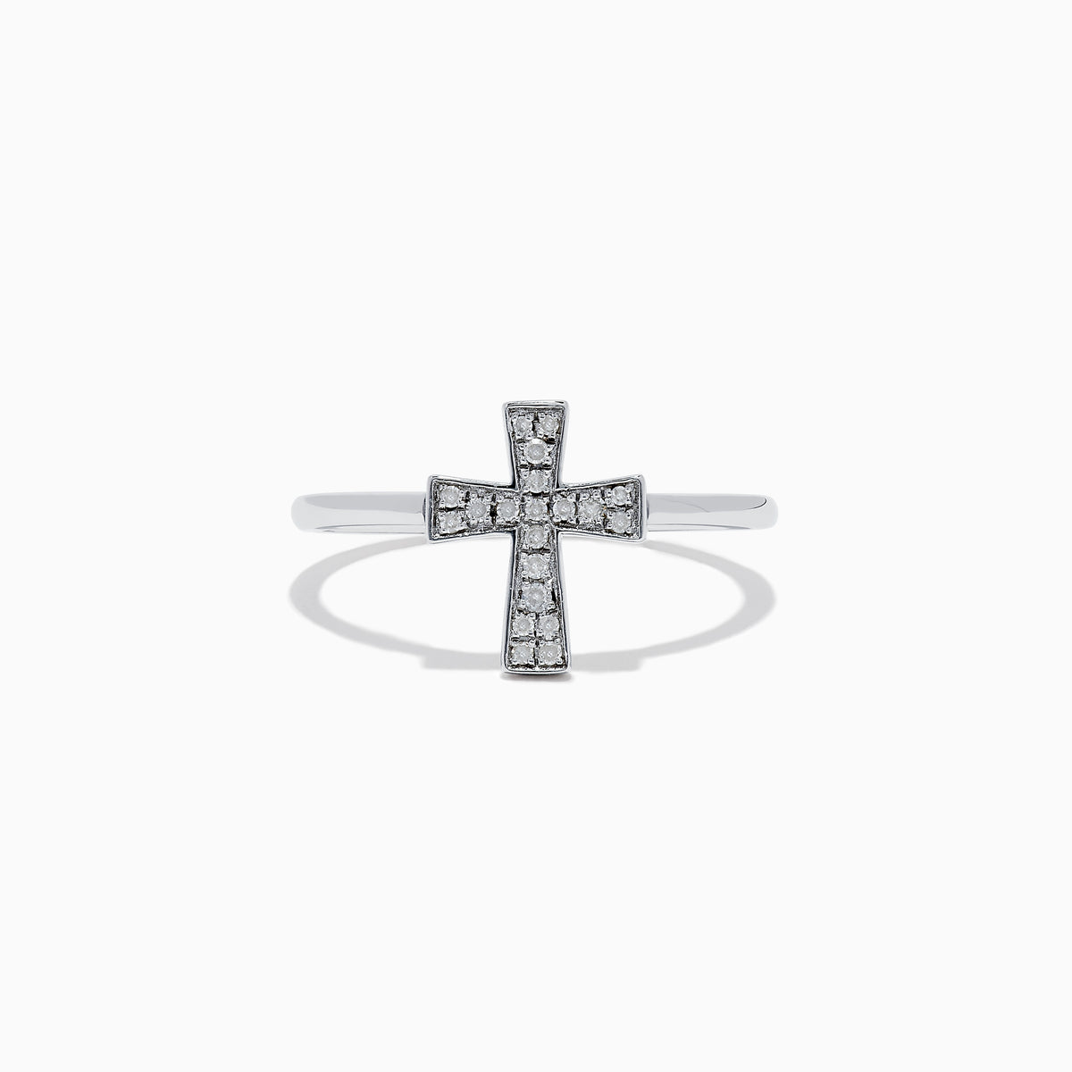 The 925 Sterling Silver Diamond Cross Ring features a cross-shaped design adorned with diamonds, shown on a white background.