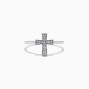 The 925 Sterling Silver Diamond Cross Ring features a cross-shaped design adorned with diamonds, shown on a white background.