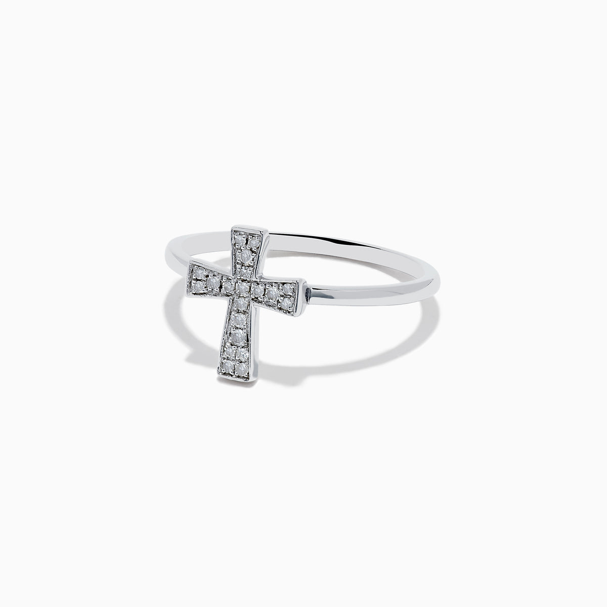 The 925 Sterling Silver Diamond Cross Ring features a cross-shaped design adorned with diamonds, shown on a white background.
