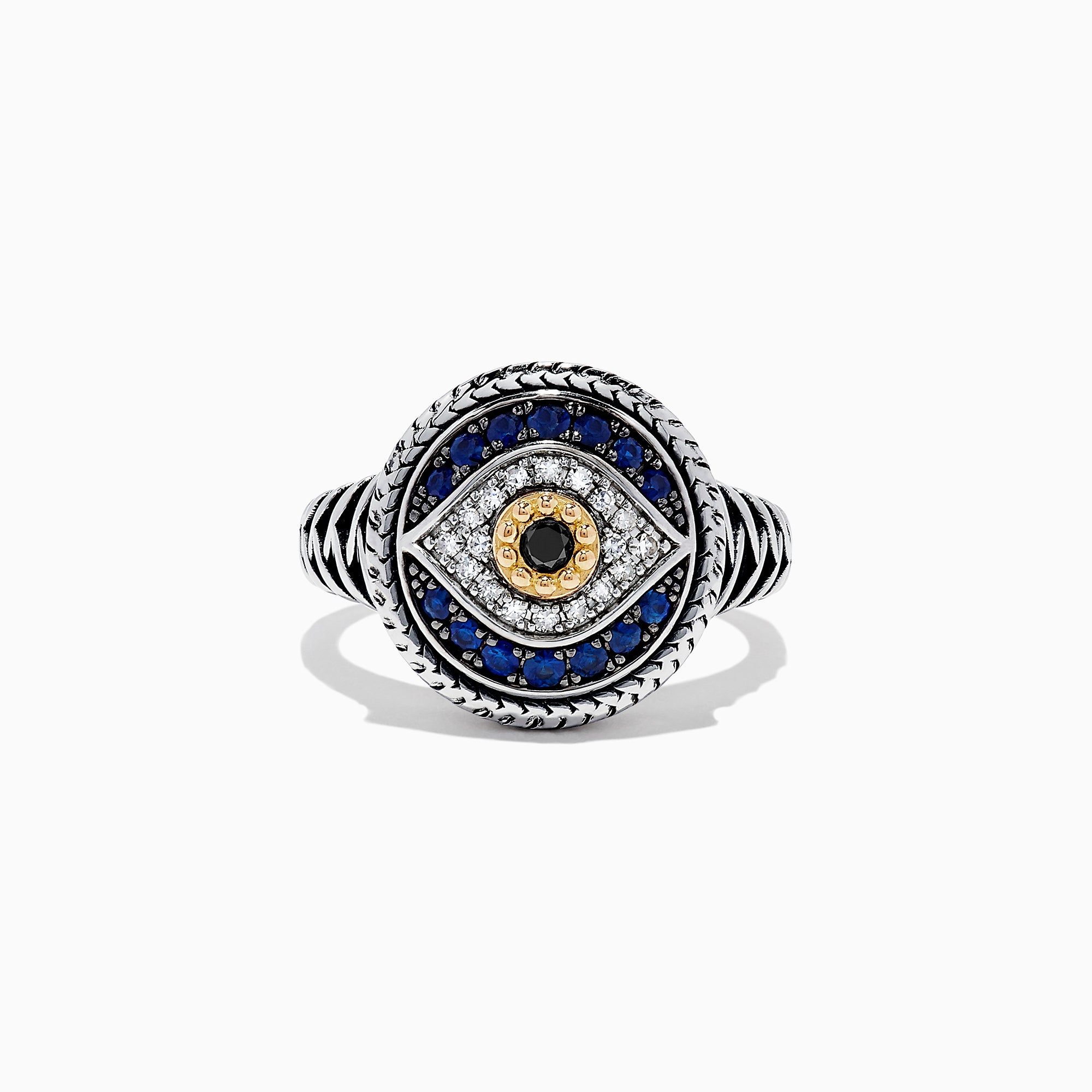 Effy 925 Sterling Silver Sapphire and Diamond Evil Eye Ring, 0.55 TCW