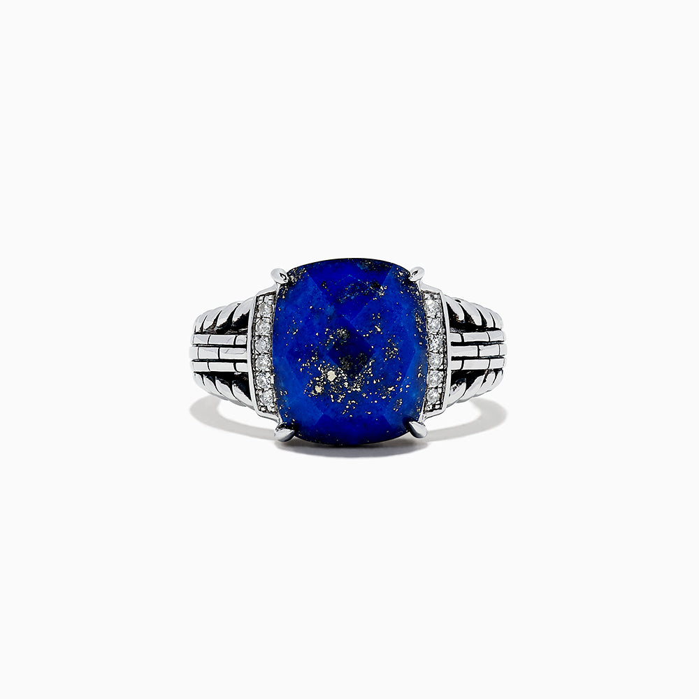 Effy 925 Sterling silver Lapis Lazui and Diamond ring, 6.00 TCW