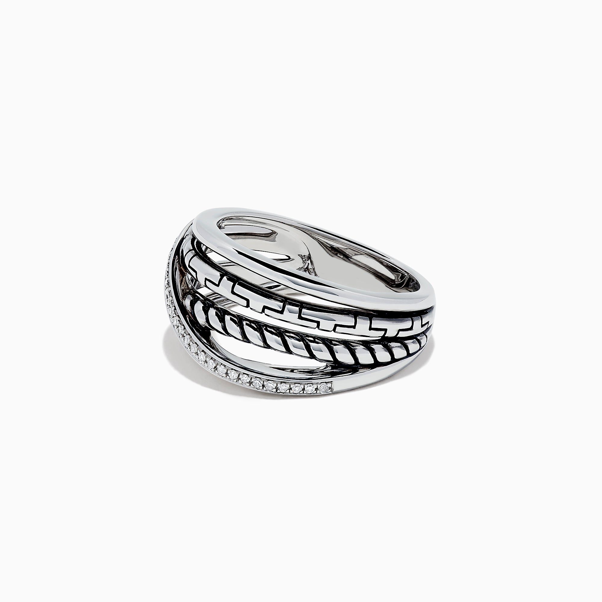 Effy 925 Sterling Silver Diamond Crossover Ring, 0.08 TCW