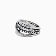 The 925 Sterling Silver Diamond Crossover Ring, 0.08 TCW, features multiple overlapping bands—one adorned with sparkling diamonds—shown on a plain white background.