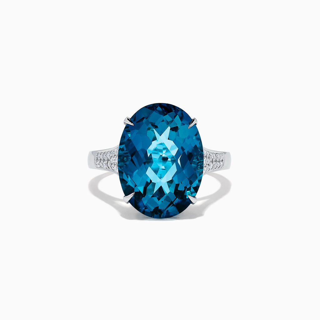 Effy Ocean Bleu 14K Gold London Blue Topaz and Diamond Ring, 11.39 TCW