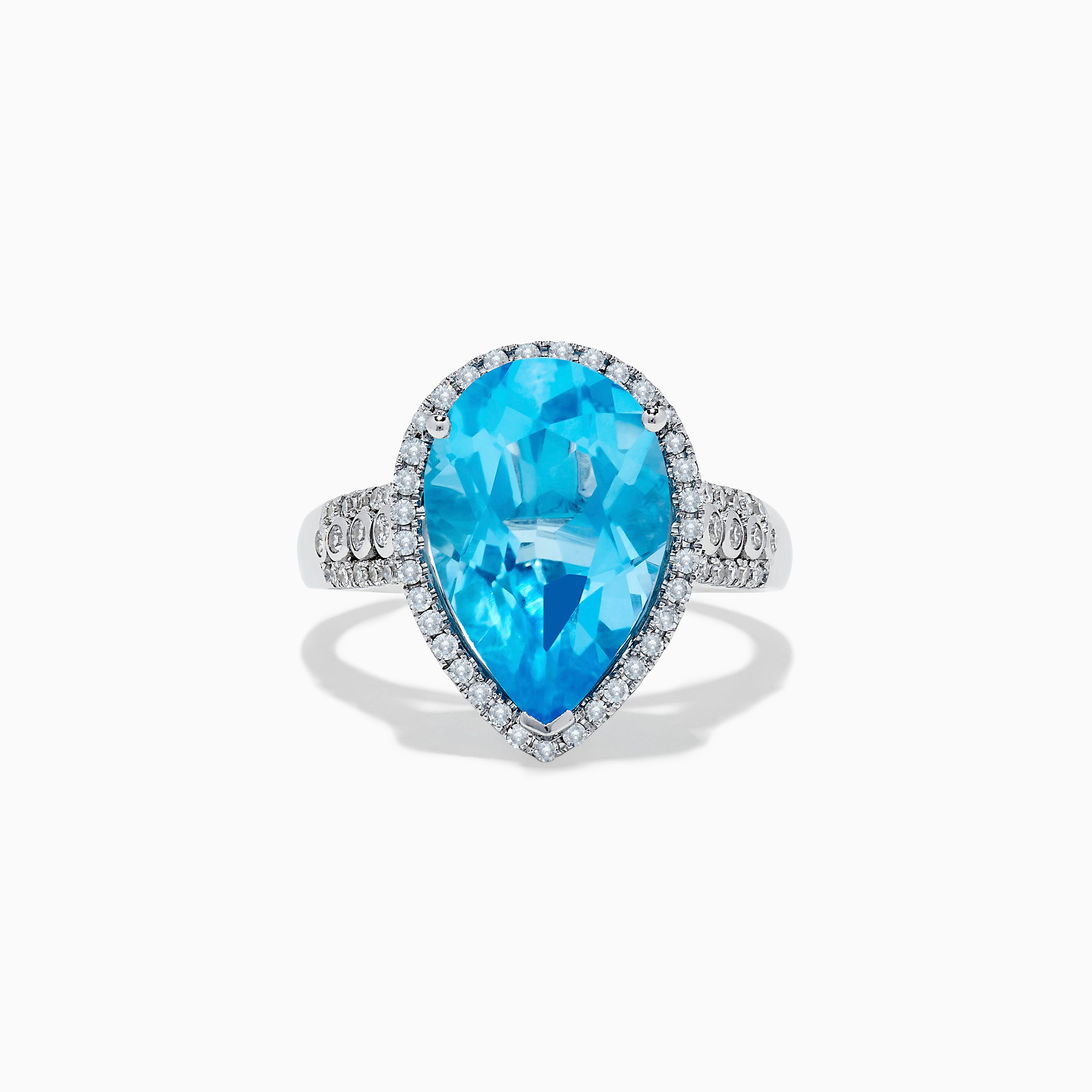 Effy Ocean Bleu 14K White Gold Blue Topaz and Diamond Pear Shaped Ring
