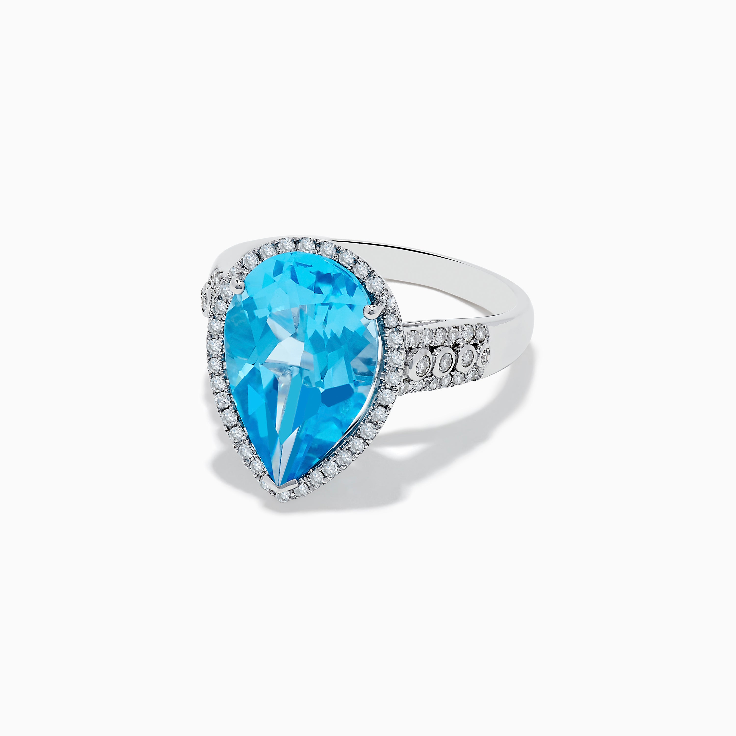 Effy Ocean Bleu 14K White Gold Blue Topaz and Diamond Pear Shaped Ring