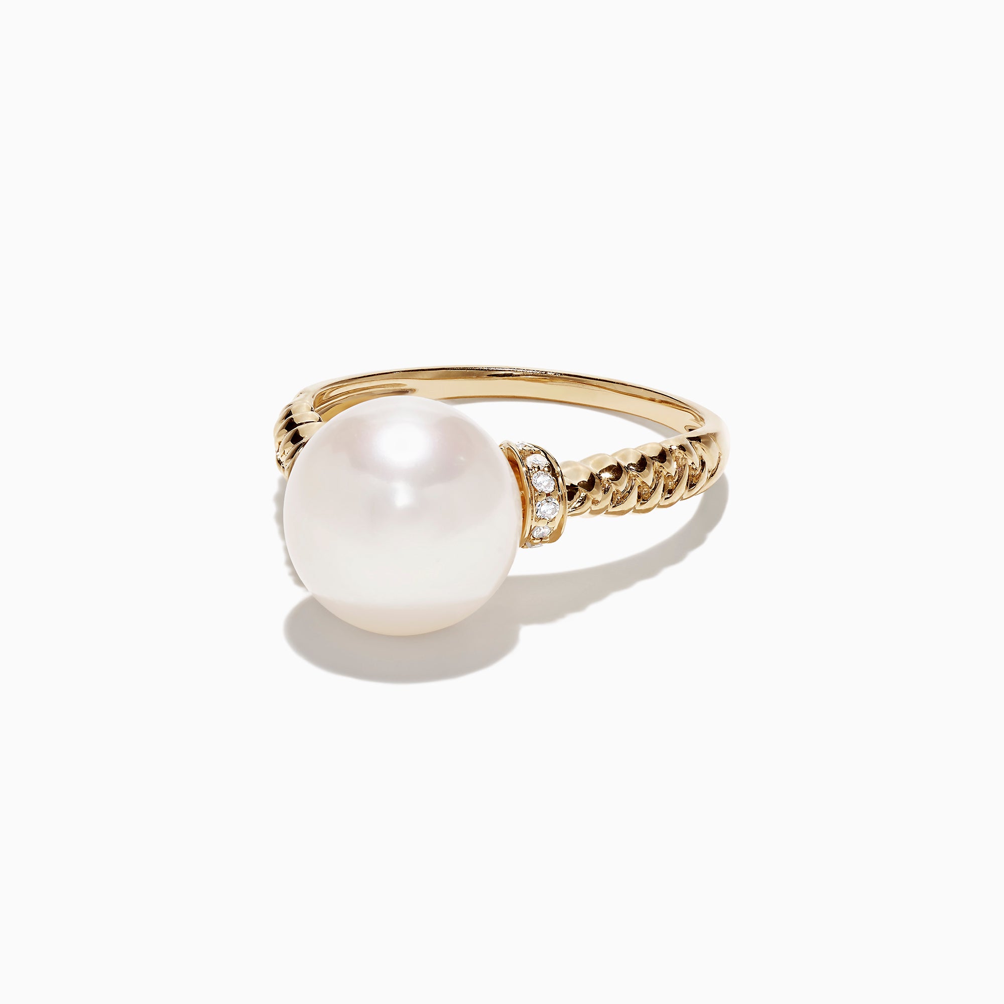 Effy 14K Yellow Gold Cultured Fresh Water Pearl and Diamond Ring, 0.06 TCW