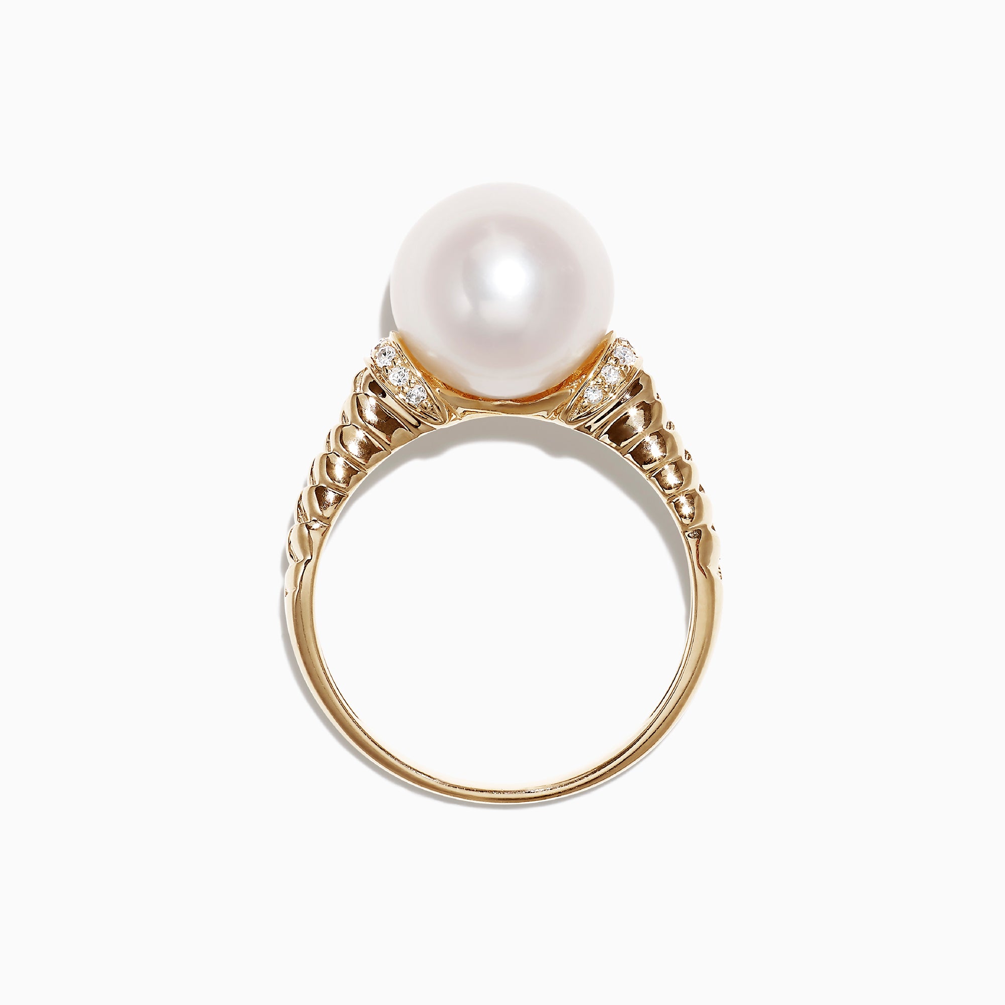 Effy 14K Yellow Gold Cultured Fresh Water Pearl and Diamond Ring, 0.06 TCW