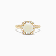 The Aurora 14K Yellow Gold Opal and Diamond Ring, 1.33 TCW, features a rectangular opal with a diamond halo and textured band.
