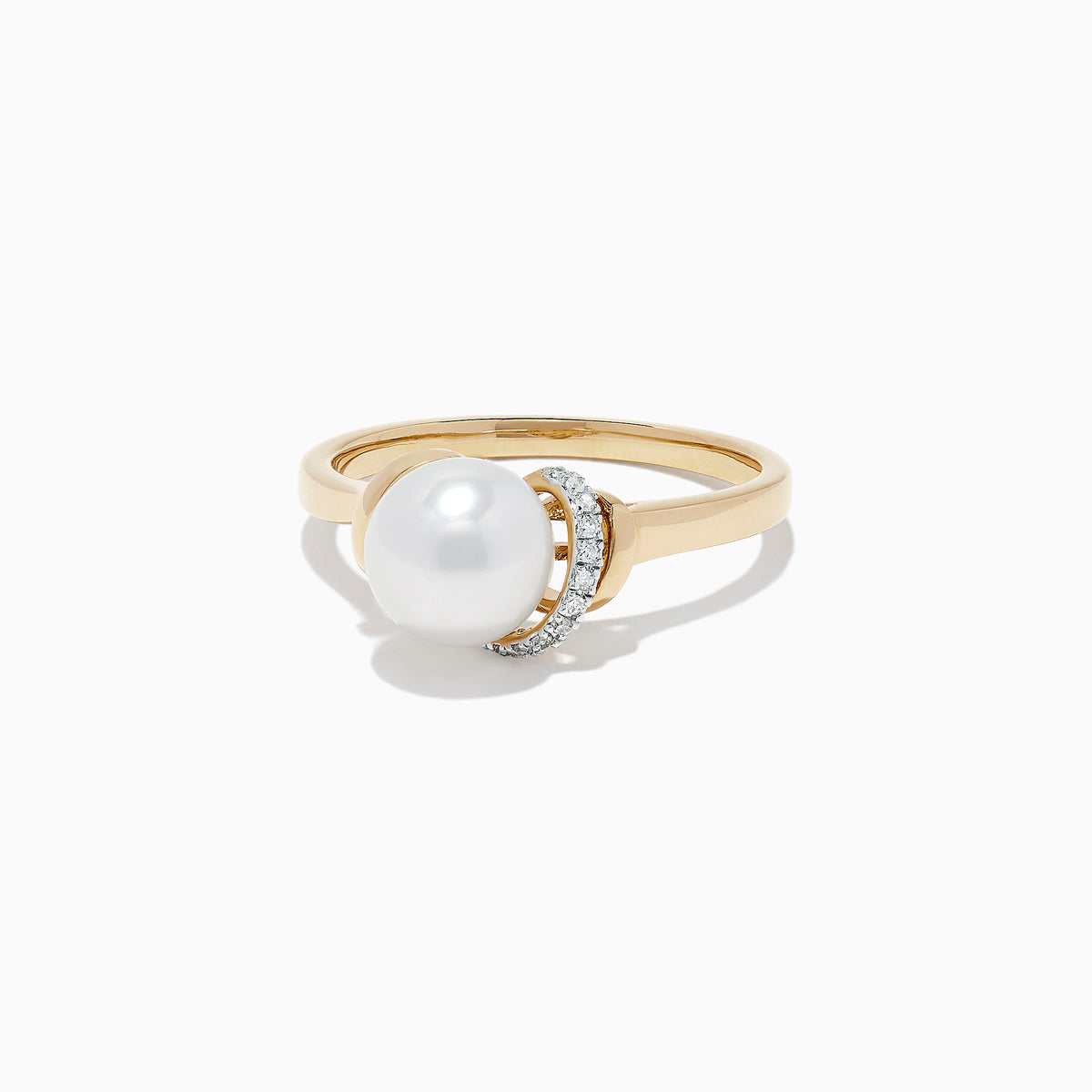 The 14K Yellow Gold Cultured Fresh Water Pearl and Diamond Ring features a striking freshwater pearl center accented by sparkling diamonds, with a total diamond carat weight of 0.04 TCW.