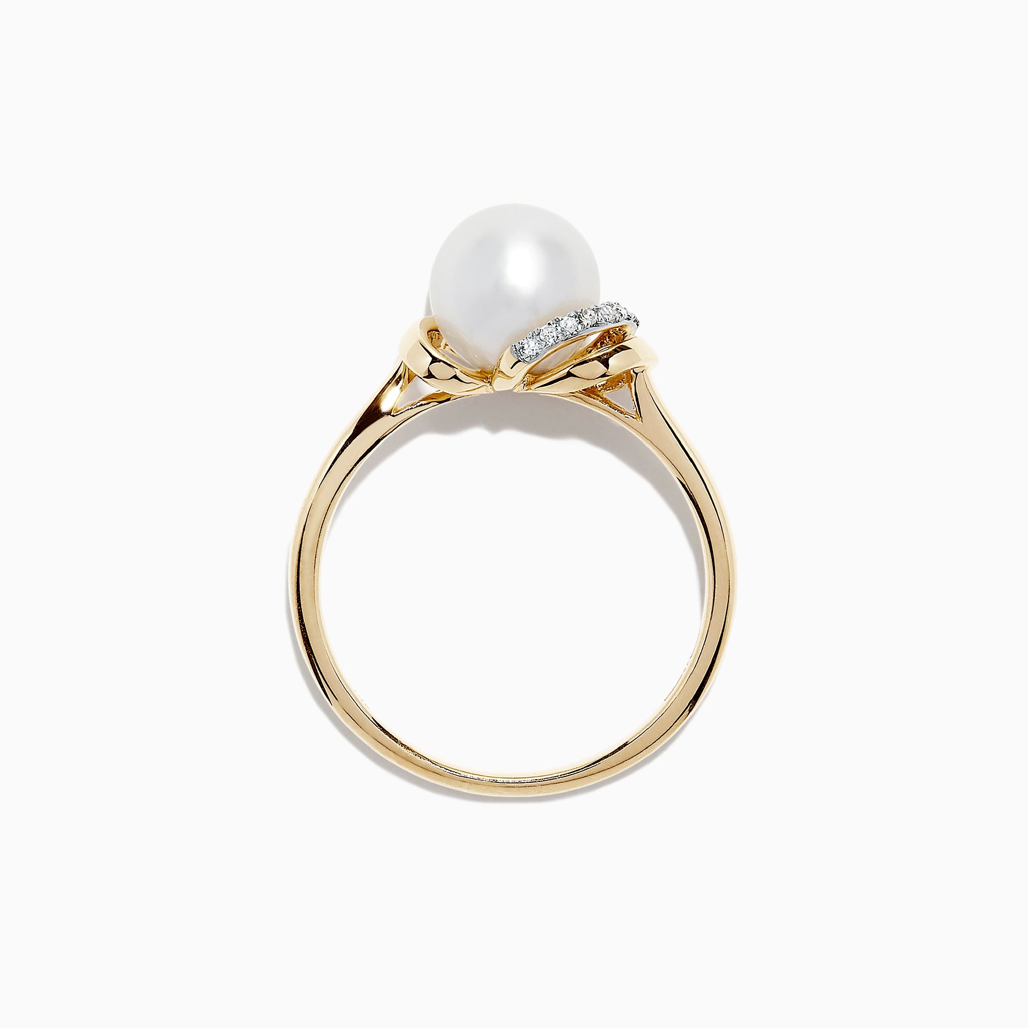 The 14K Yellow Gold Cultured Fresh Water Pearl and Diamond Ring features a striking freshwater pearl center accented by sparkling diamonds, with a total diamond carat weight of 0.04 TCW.