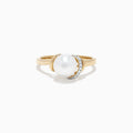 The 14K Yellow Gold Cultured Fresh Water Pearl and Diamond Ring features a striking freshwater pearl center accented by sparkling diamonds, with a total diamond carat weight of 0.04 TCW.
