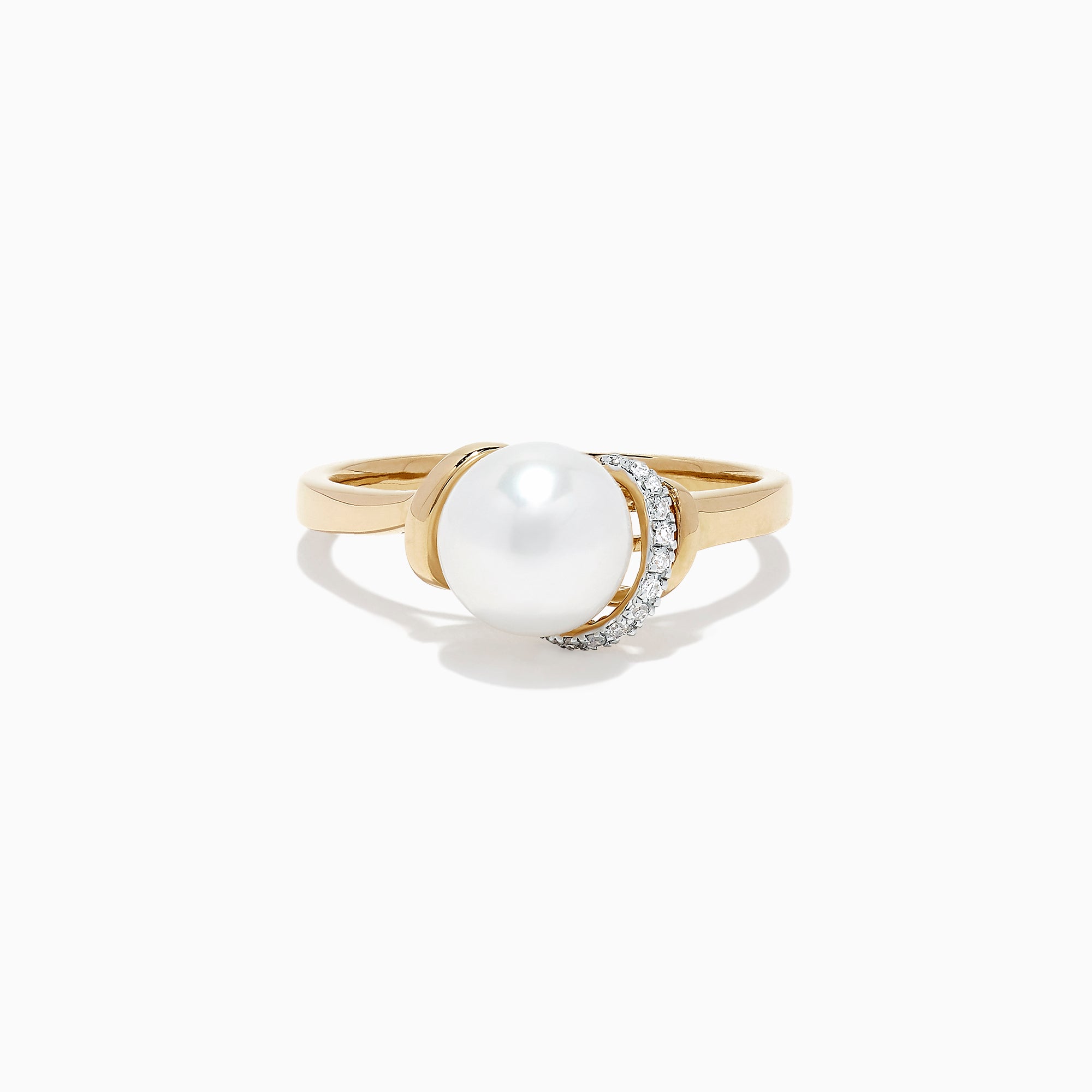 The 14K Yellow Gold Cultured Fresh Water Pearl and Diamond Ring features a striking freshwater pearl center accented by sparkling diamonds, with a total diamond carat weight of 0.04 TCW.