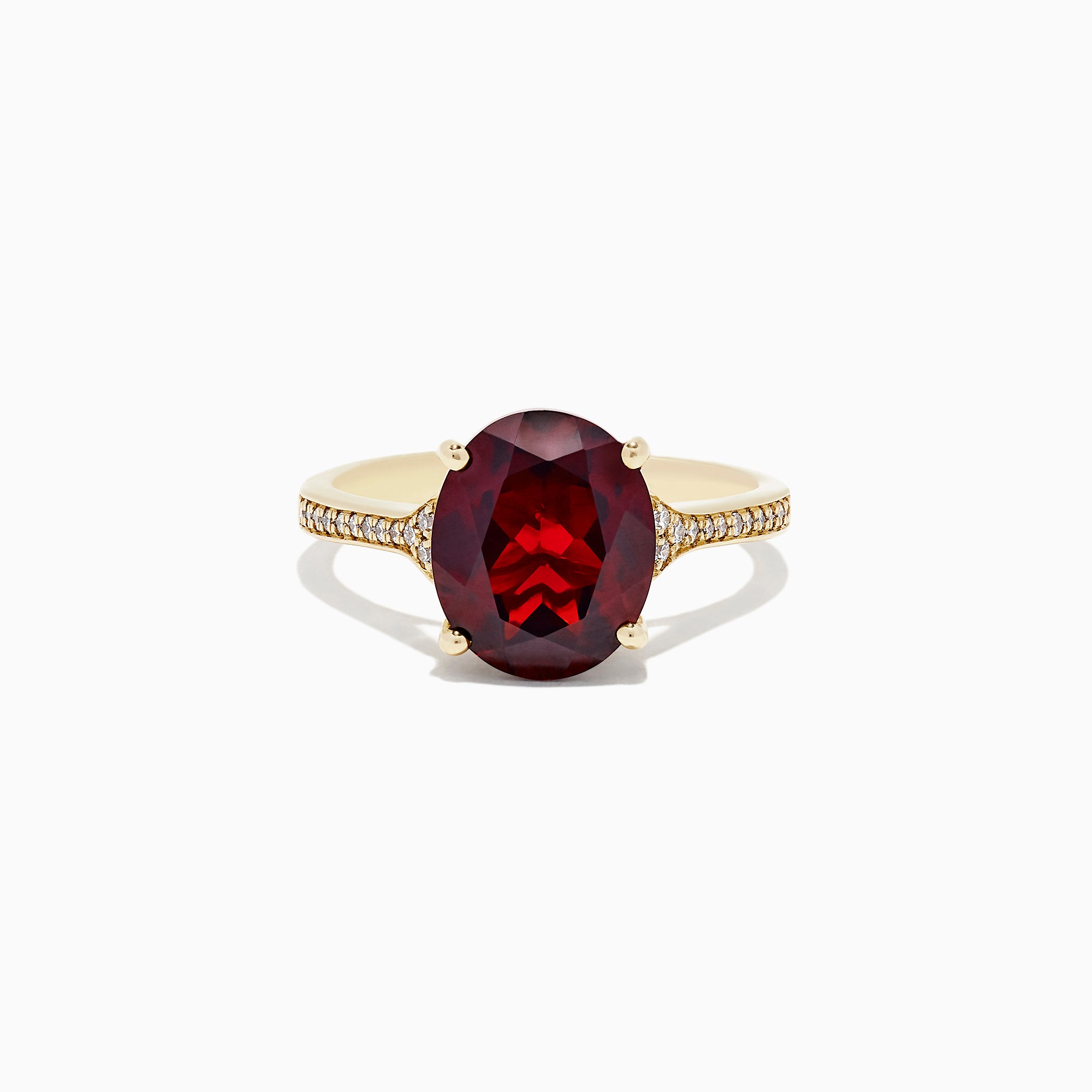 The Bordeaux 14K Yellow Gold Garnet and Diamond Ring, 4.76 TCW, showcases a large oval deep red garnet center with sparkling diamonds along the band.