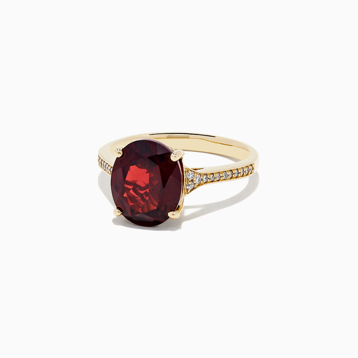 The Bordeaux 14K Yellow Gold Garnet and Diamond Ring, 4.76 TCW, showcases a large oval deep red garnet center with sparkling diamonds along the band.
