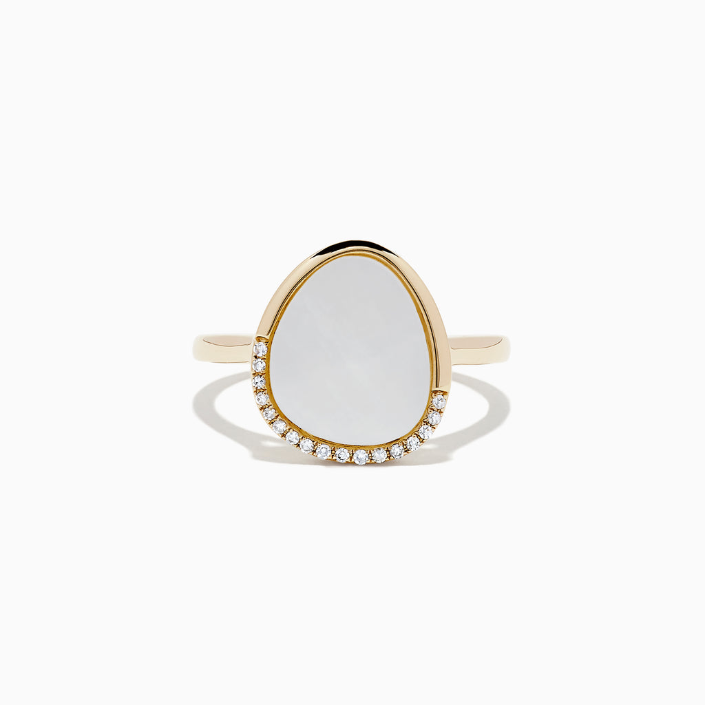 Effy 14K Yellow Gold Mother of Pearl and Diamond Ring, 0.05 TCW