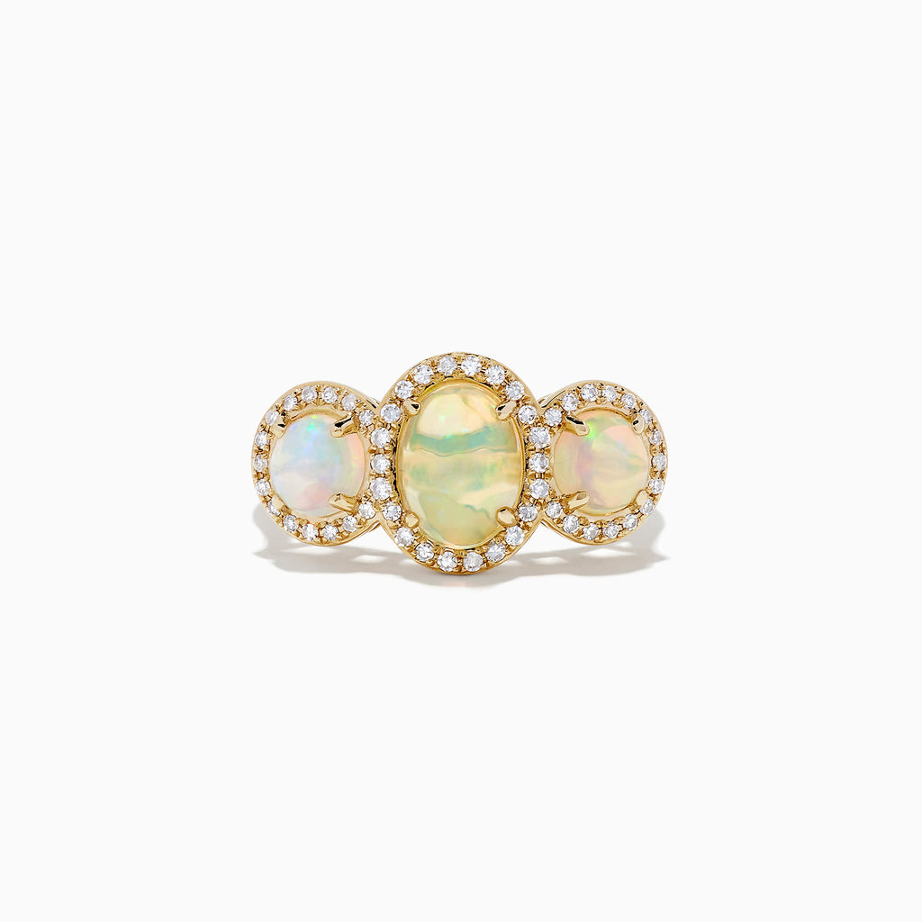 Effy Aurora 14K Yellow Gold Three Stone Opal and Diamond Ring, 2.39 TCW