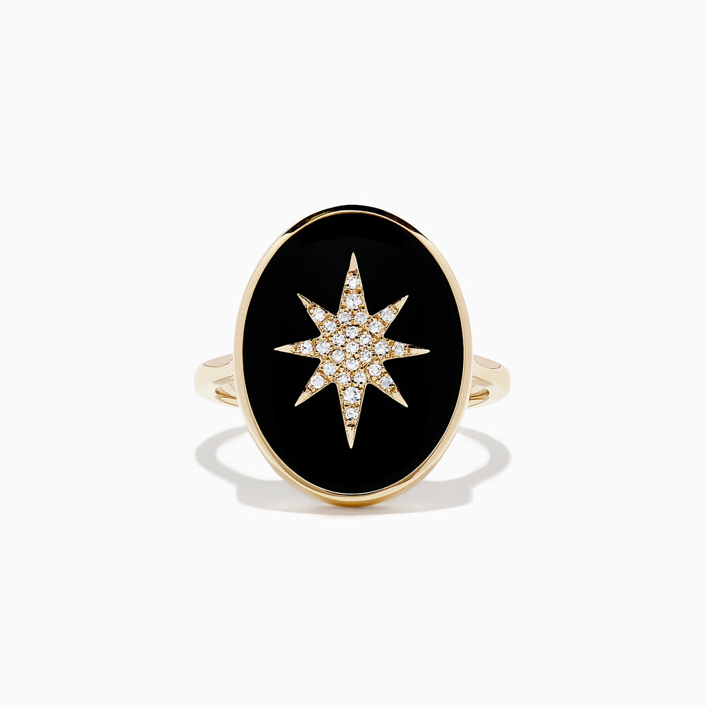 Effy Novelty 14K Yellow Gold Onyx and Diamond Star Coin Ring, 7.38 TCW