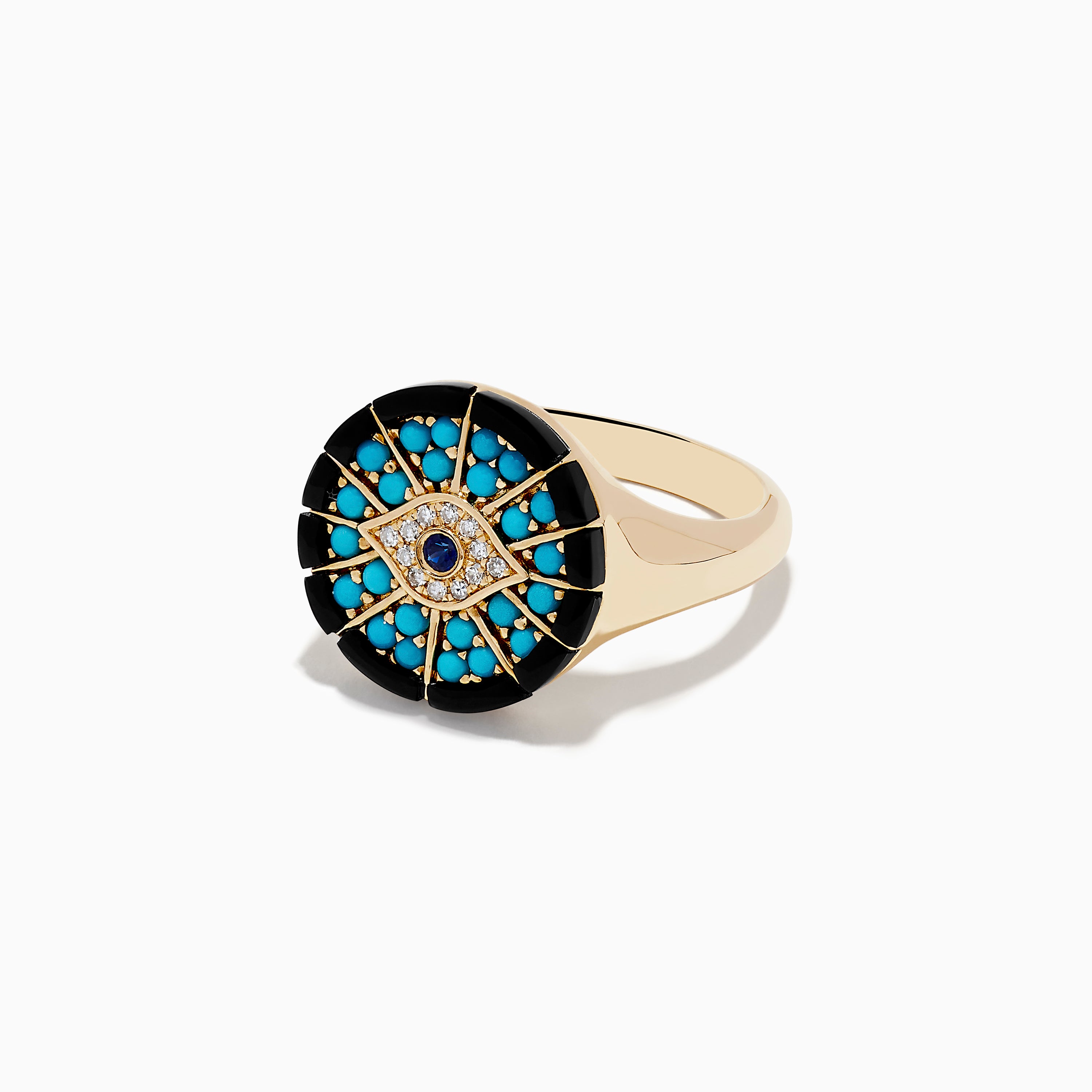 Effy Terra 14K Yellow Gold Turquoise, Sapphire and Diamond Evil Eye Ring