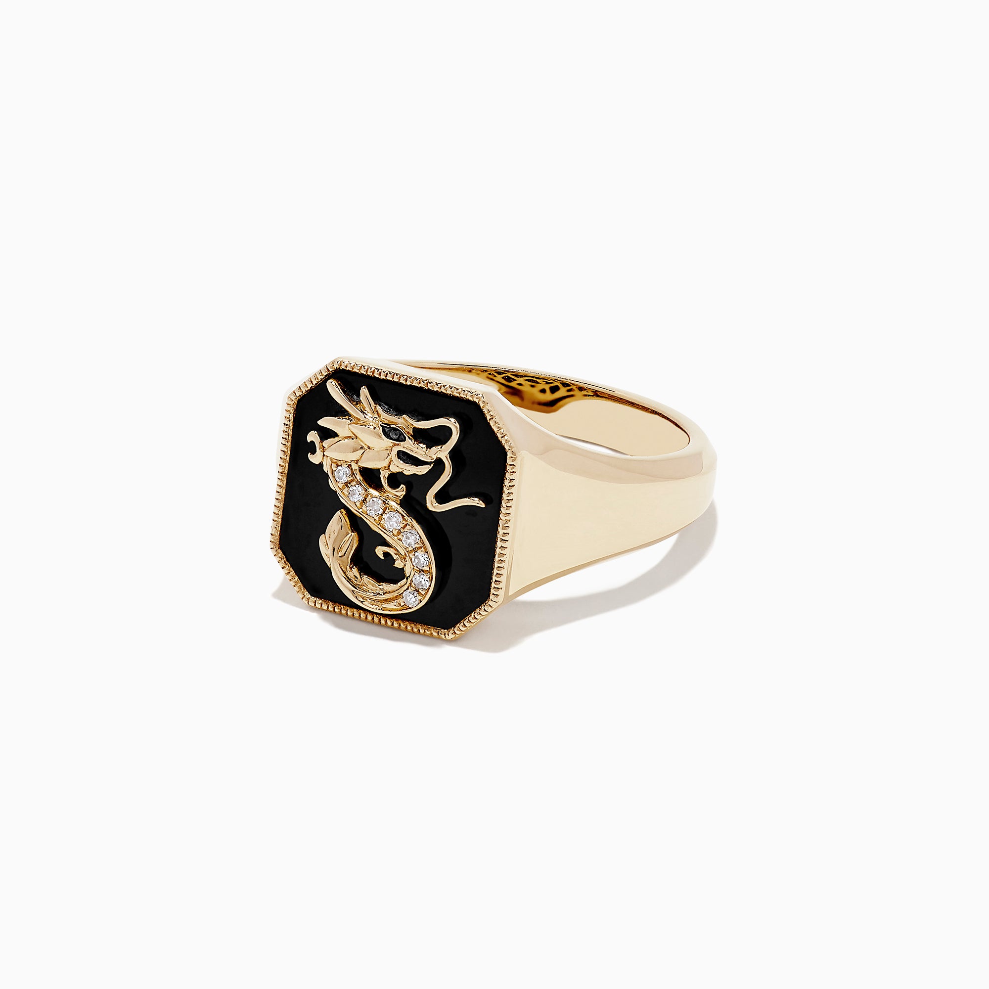 Effy Novelty 14K Yellow Gold Onyx and Diamond Dragon Signet Ring, 1.91 TCW