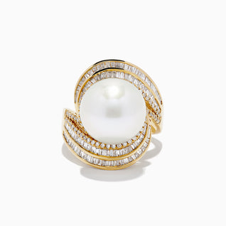 14K Yellow Gold Fresh Water Pearl and Diamond Ring