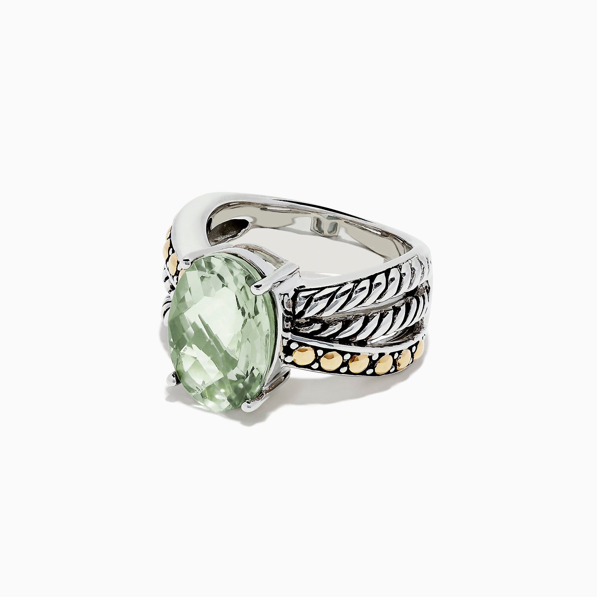 Effy 925 Sterling Silver and 18K Gold Green Amethyst Ring, 5.70 TCW