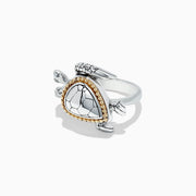 The Seaside Sterling Silver and 18K Gold Turtle Ring showcases a triangular shell-like centerpiece accented with gold beads, elegantly set against a plain white background.
