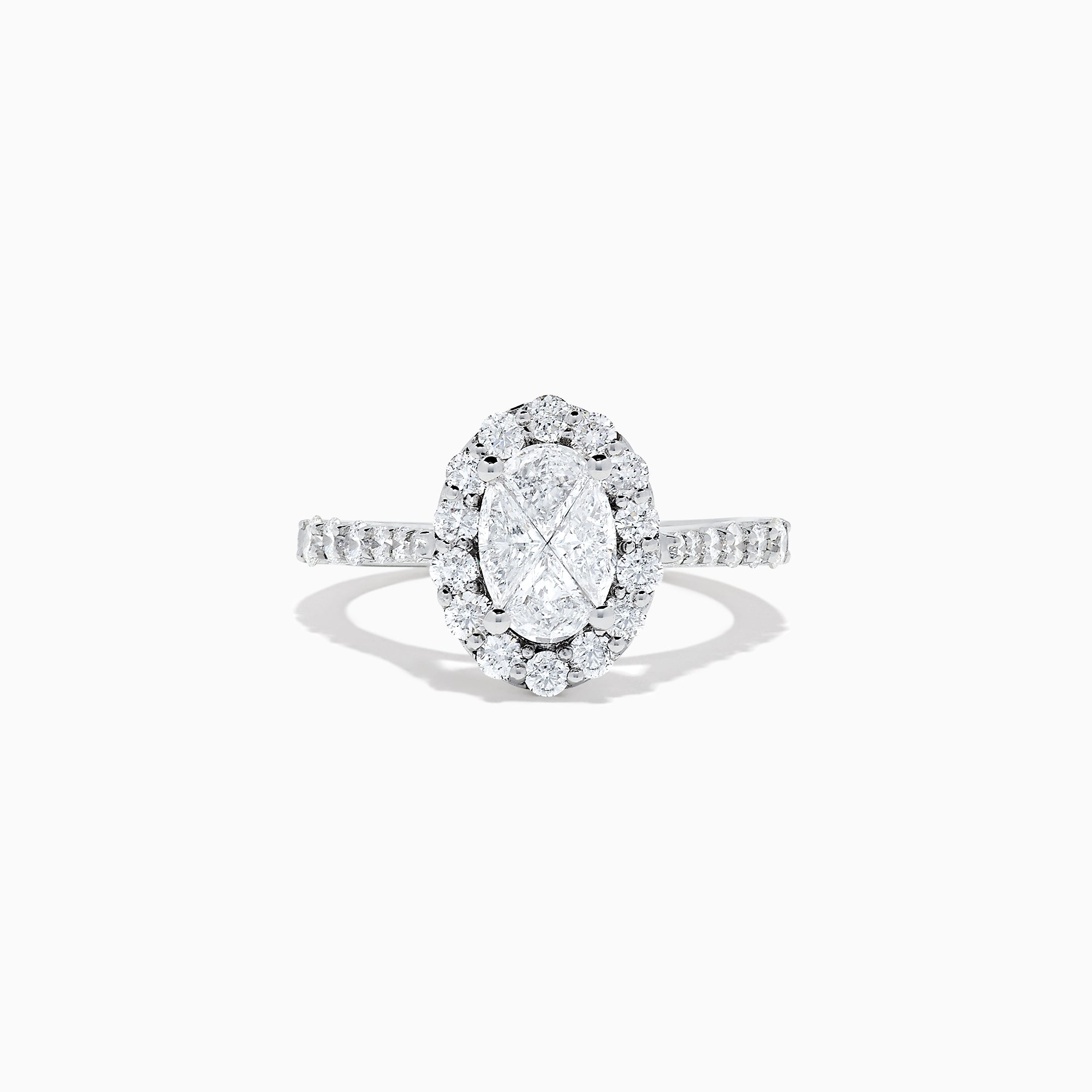 The 14K White Gold Diamond Ring and Matching Band Set, 2.00 TCW, features a large oval center diamond with a halo of round diamonds and a diamond-studded band—displayed against white, ideal for elegant bridal sets.