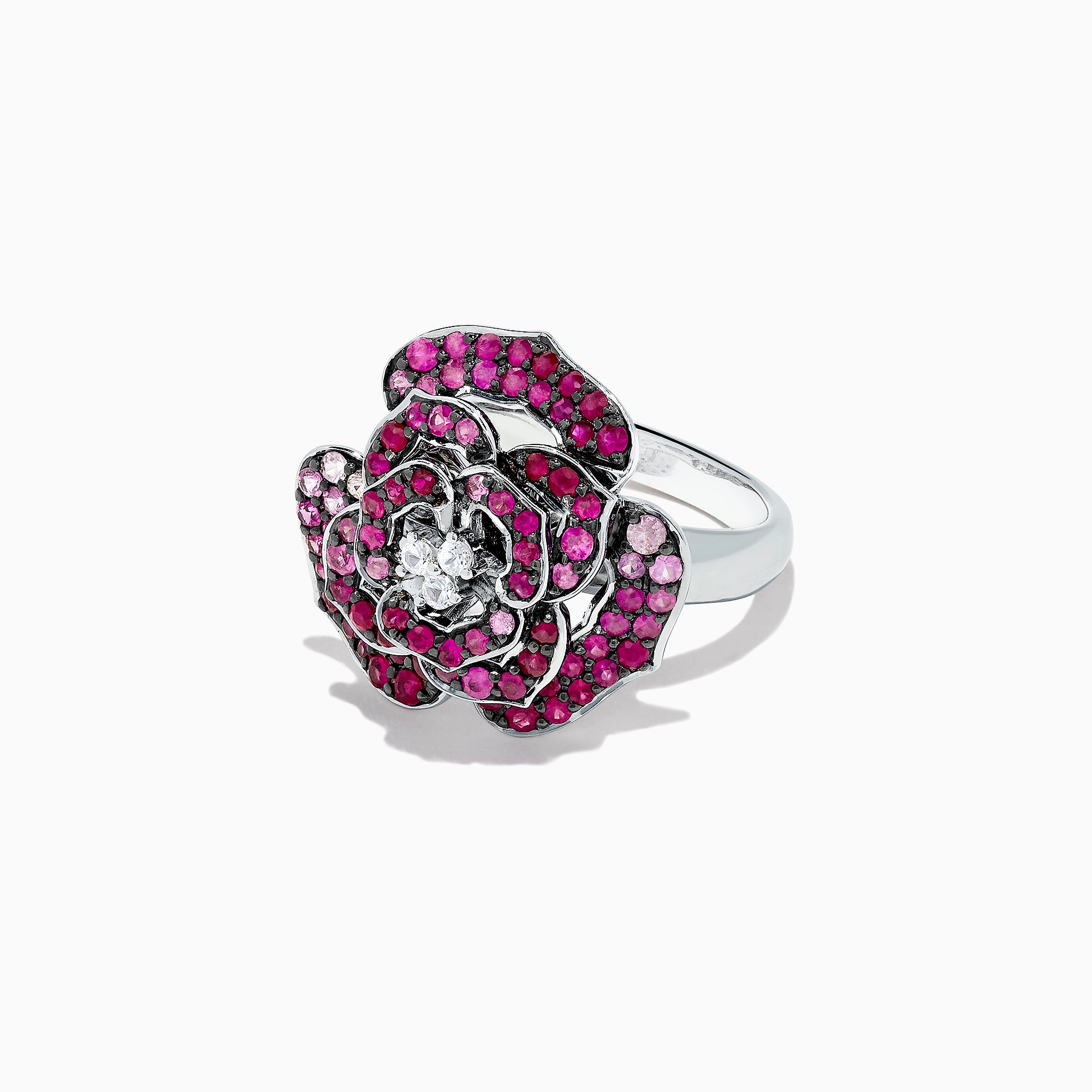 Effy Splash Sterling Silver Pink Sapphire and Ruby Flower Ring, 1.60 TCW