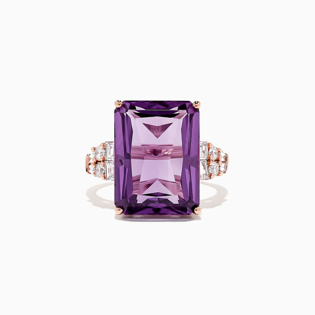Effy 14K Rose Gold Amethyst and Diamond Cocktail Ring, 11.94 TCW