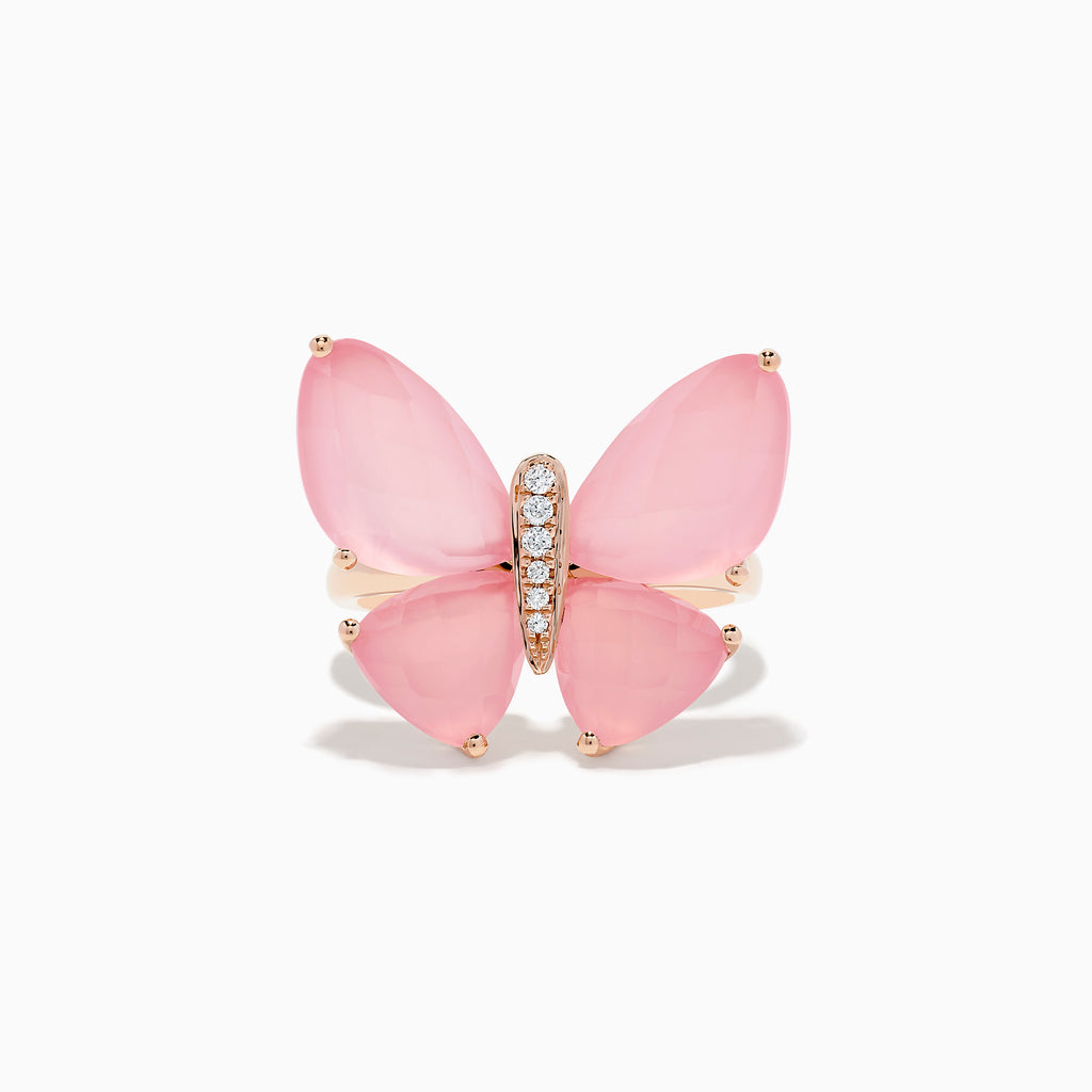 Effy Nature 14K Rose Gold Rose Quartz and Diamond Butterfly Ring