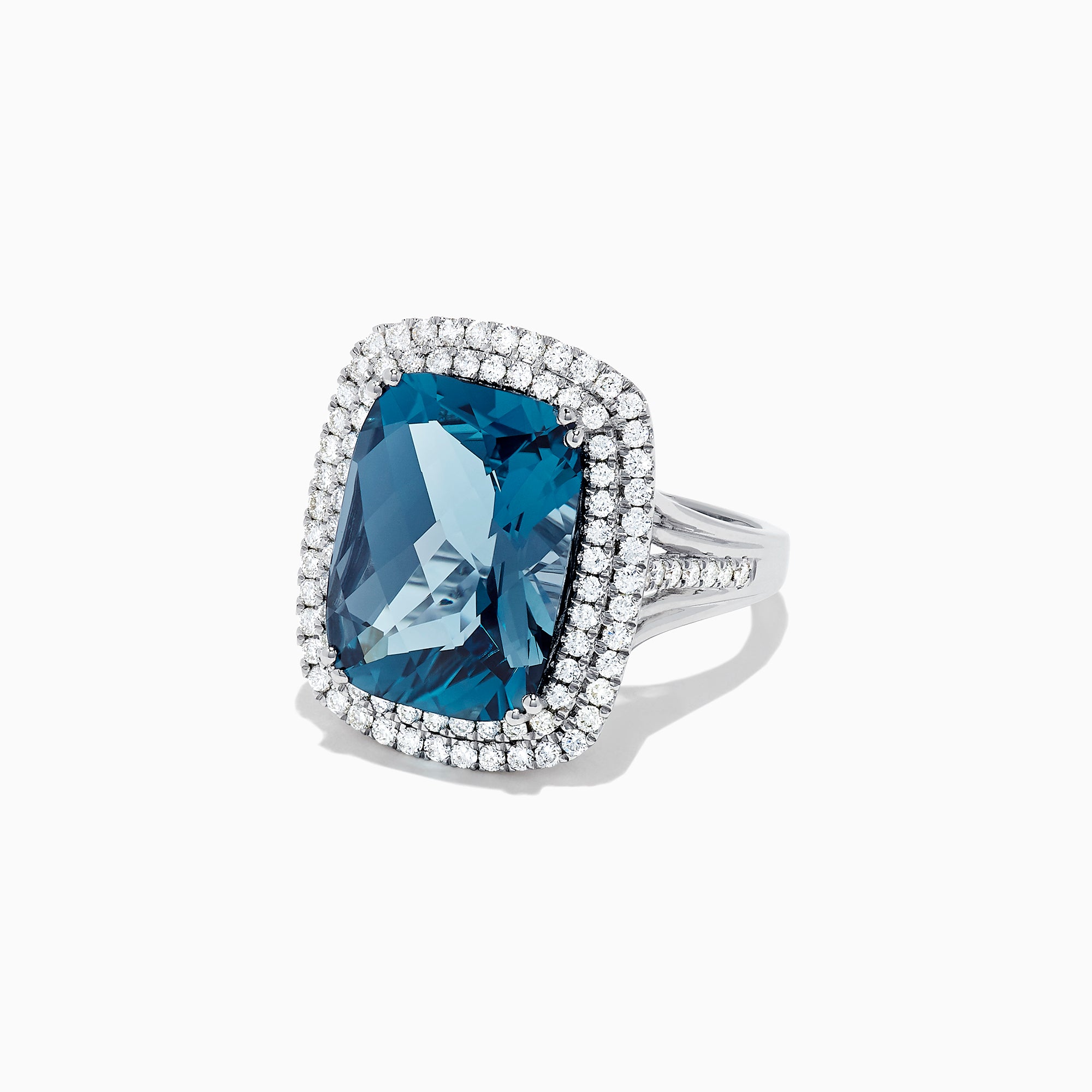 Effy Ocean Bleu 14K White Gold London Blue Topaz and Diamond Ring, 12.32 TCW