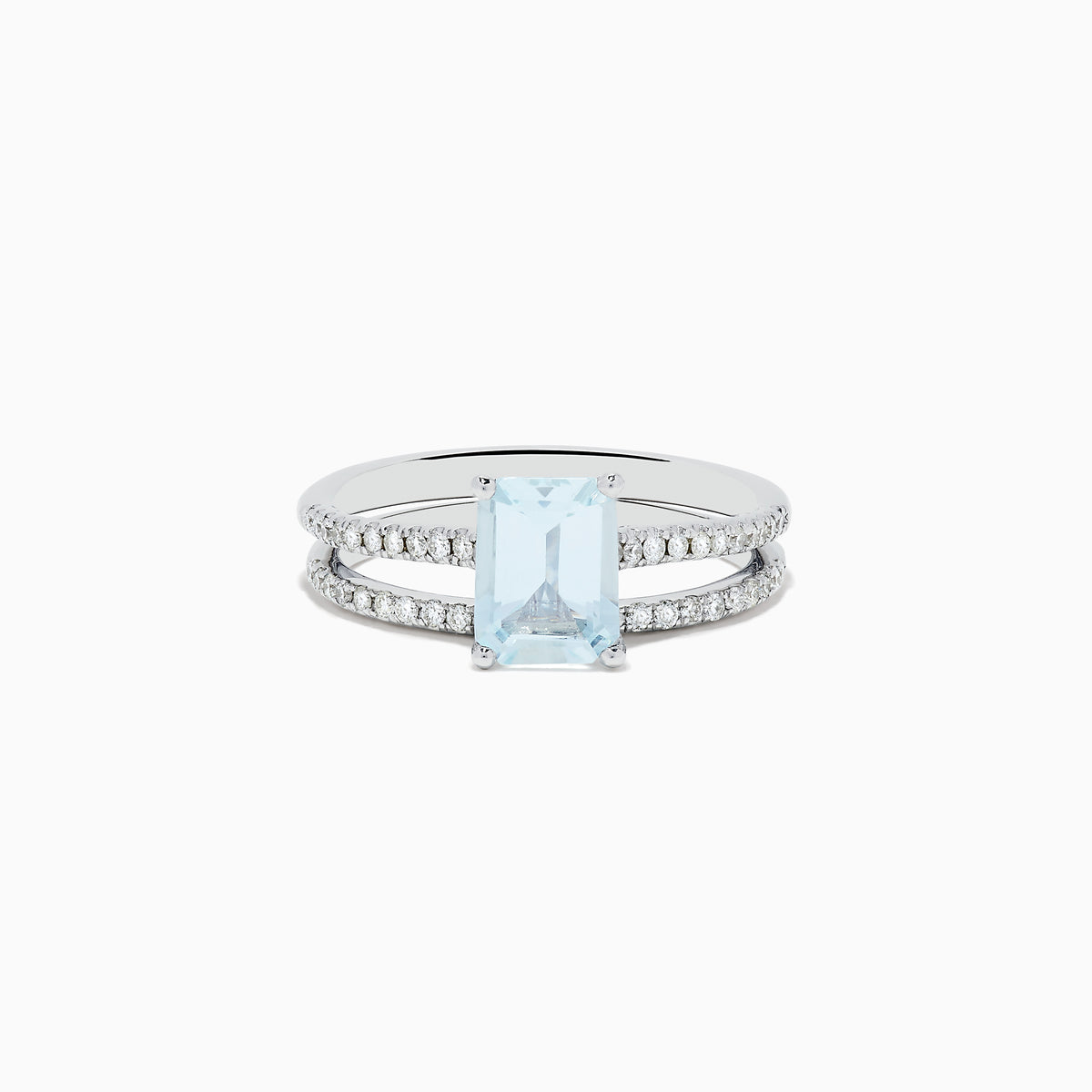 The Aquarius 14K Gold Aquamarine and Diamond Ring Set features a rectangular aquamarine centerpiece with two diamond-accented bands, shown against a plain white background.