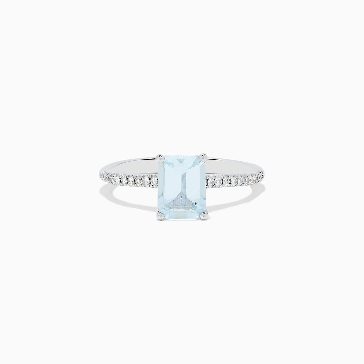 The Aquarius 14K Gold Aquamarine and Diamond Ring Set features a rectangular aquamarine centerpiece with two diamond-accented bands, shown against a plain white background.