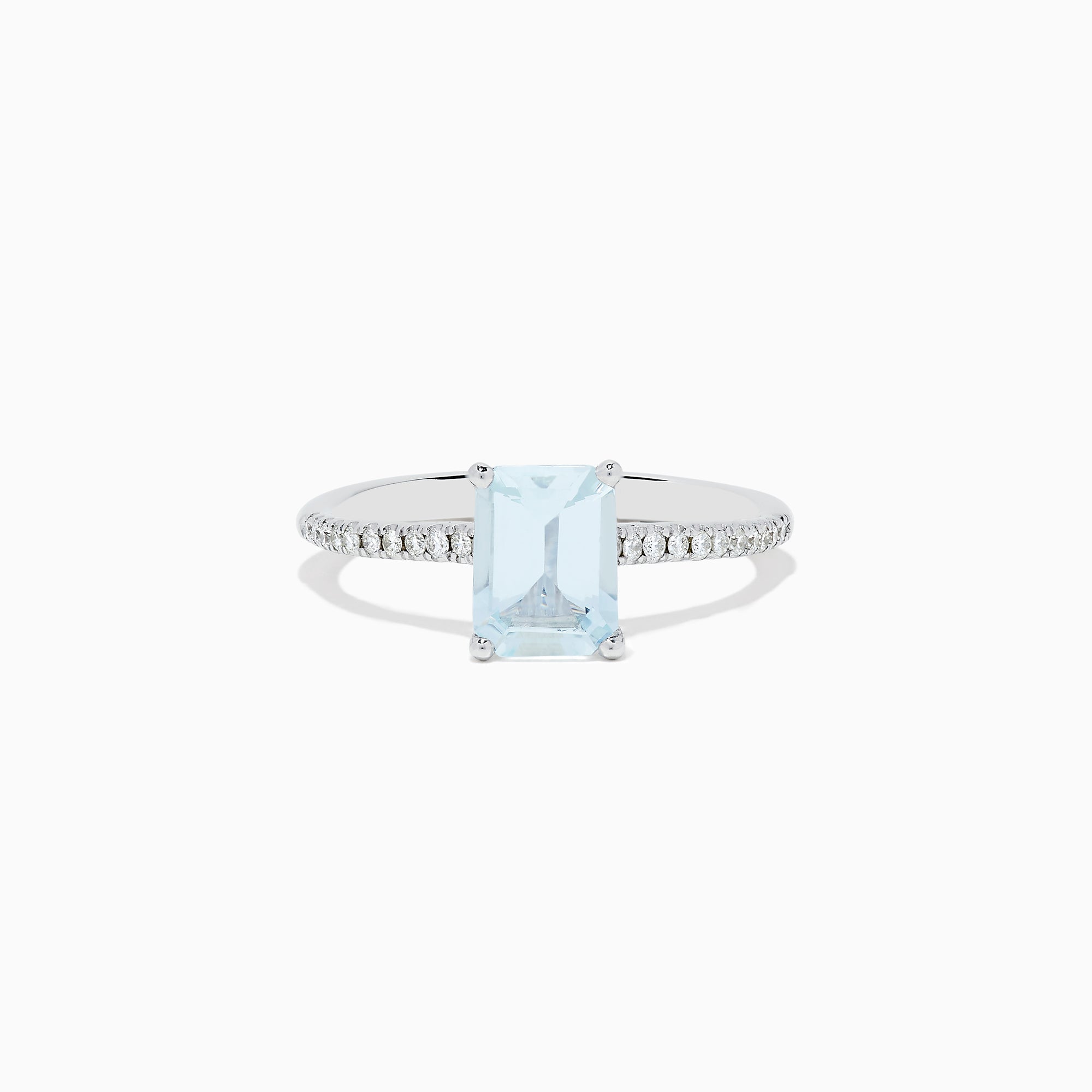 The Aquarius 14K Gold Aquamarine and Diamond Ring Set features a rectangular aquamarine centerpiece with two diamond-accented bands, shown against a plain white background.