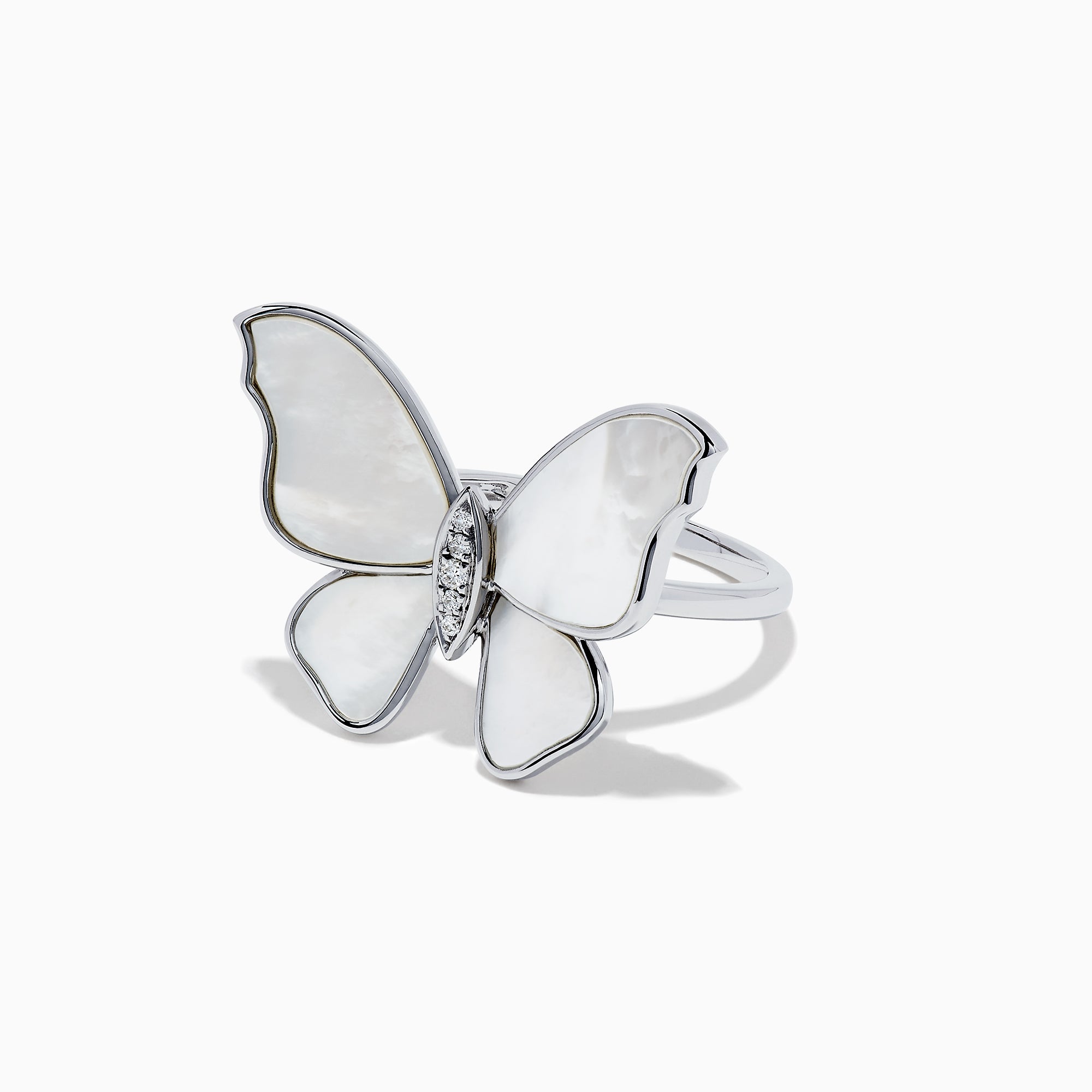 Effy Nature 14K Gold Mother or Pearl and Diamond Butterfly Ring, 0.03 TCW