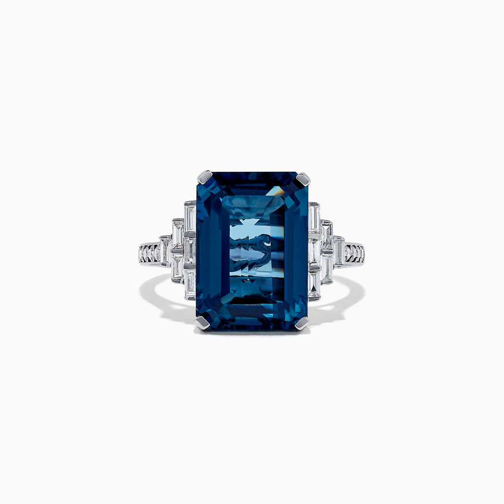 Effy Ocean Bleu 14K White Gold London Blue Topaz and Diamond Ring, 8.92 TCW