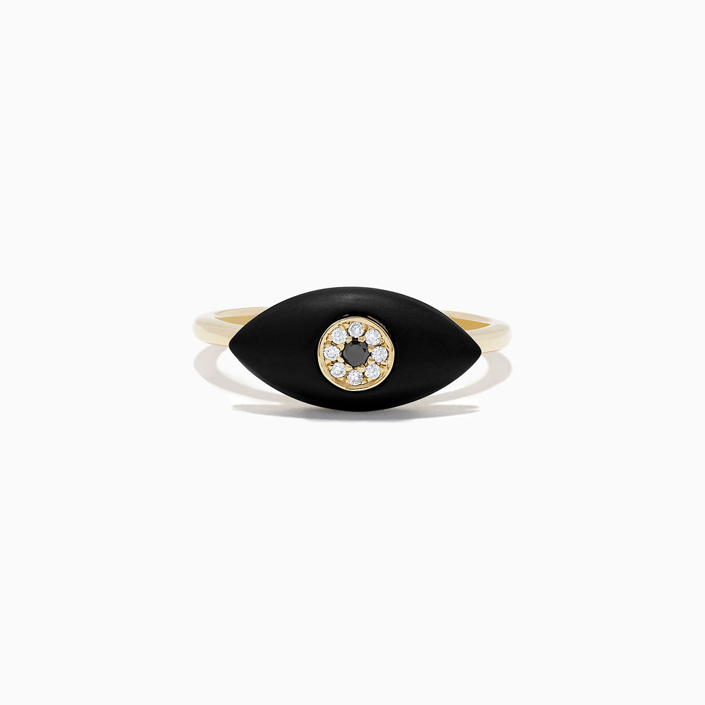 Effy Novelty 14K Yellow Gold Onyx and Diamond Evil Eye Ring, 1.25 TCW