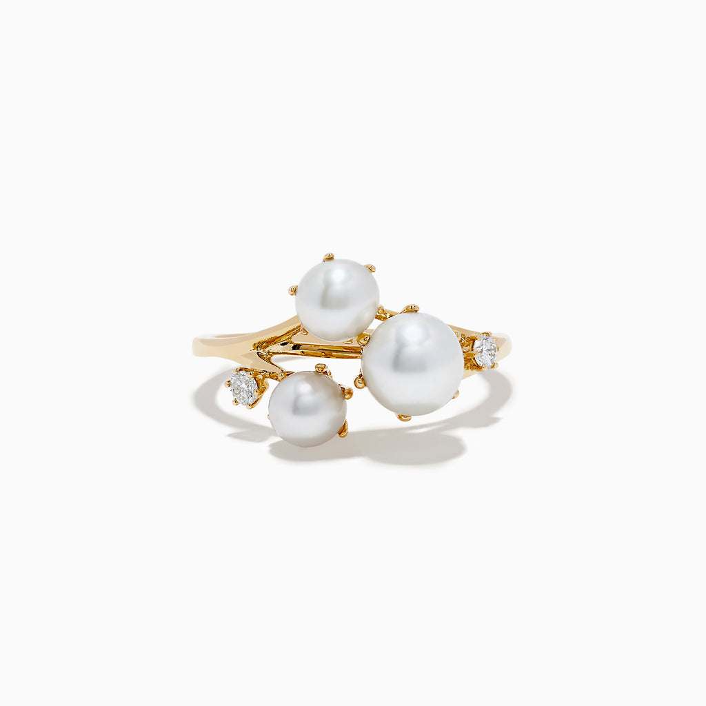 Effy Pearl 14K Yellow Gold Diamond and Pearl Cluster Ring